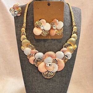 Elegant Gold and Pink Floral Necklace Bundle